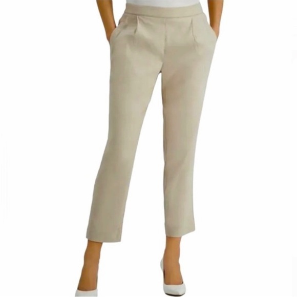 𝅺ALFANI LINEN Blend Pleated Ankle Dress Trousers Beige XL NEW - Picture 1 of 8